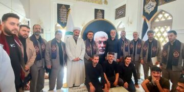 انطلاق فعاليات موكب دار النعيم القرآنية في الأربعين الحسيني / تلاوة القرآن الكريم على مرقد الشهيد أبو مهدي المهندس